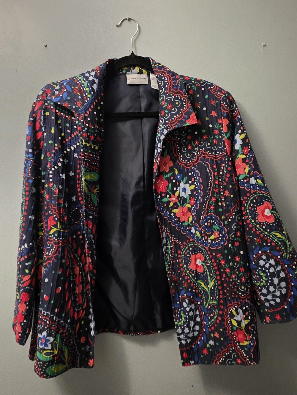 Alfred Dunner Navy Multicolor Paisley Floral Blazer